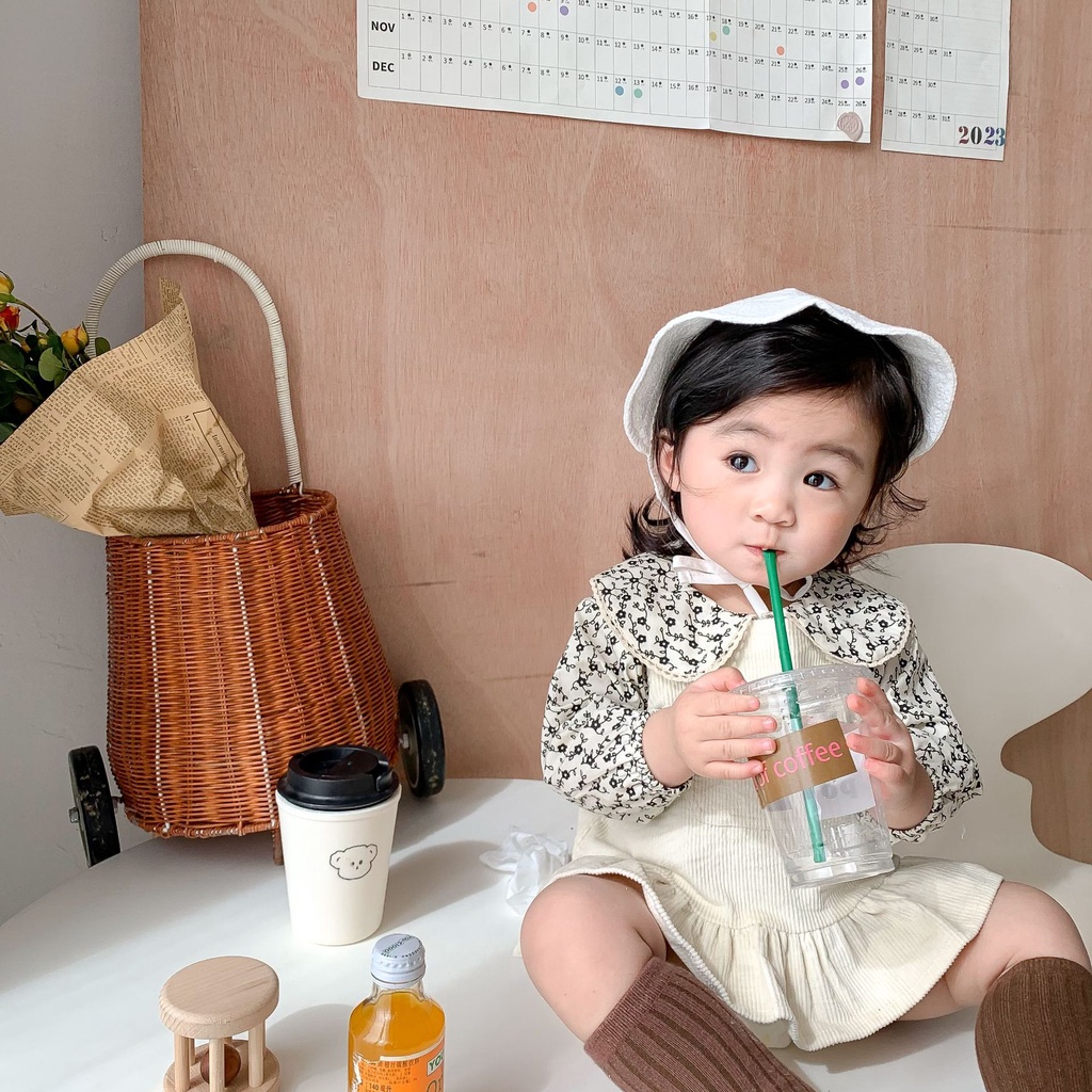 Bộ yếm kèm áo hoa cổ sen bé gái đáng yêu phong cách Hàn quốc