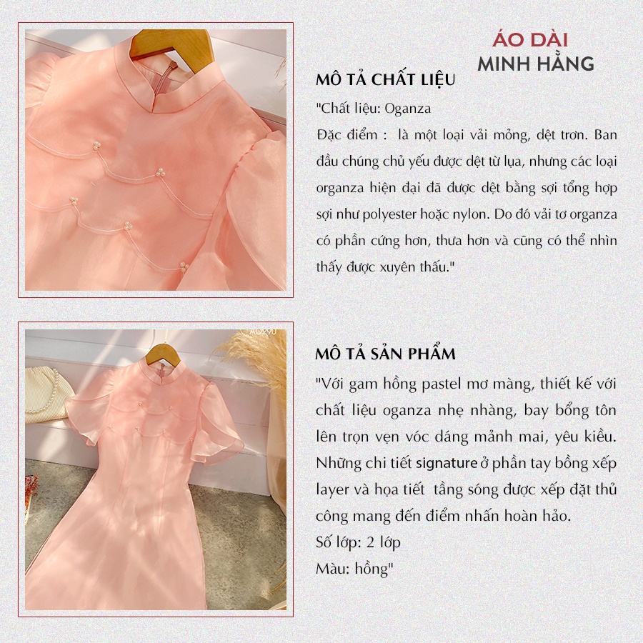 Áo dài cách tân nữ tầng sóng tay bồng thiết kế màu hồng cam_Áo Dài Minh Hằng