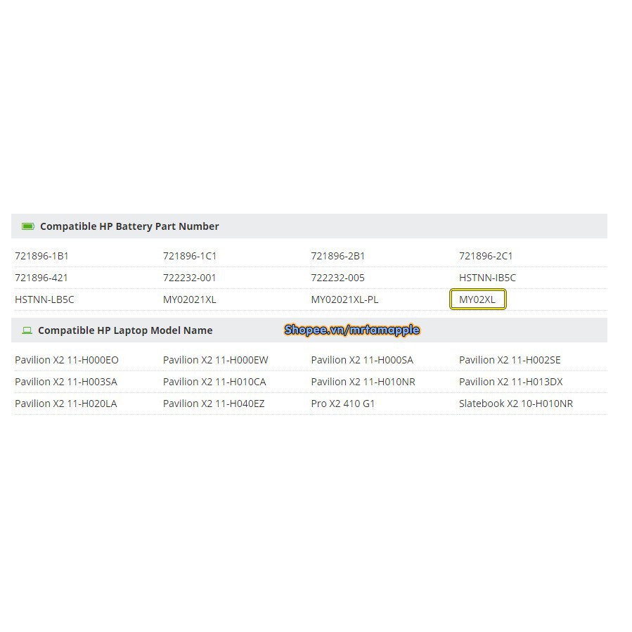 Pin Laptop HP SLATEBOOK X2 MY02XL (ZIN) - 6 CELL - Slatebook X2, Pro X2 410 G1, Pavilion X2 11