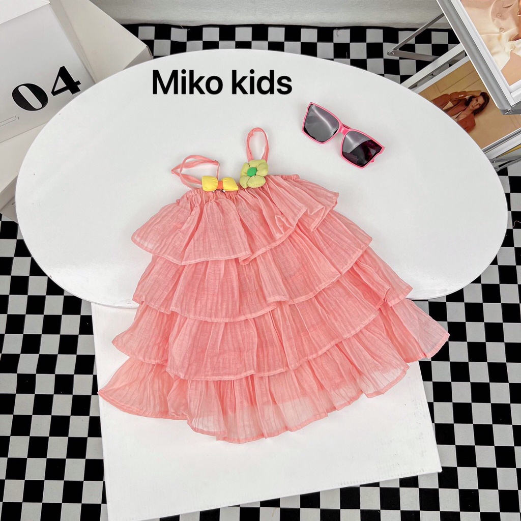 Đầm tầng hai dây cho bé gái đi chơi du lịch đẹp size 12-40kg chất xô nhăn mềm mát mịn