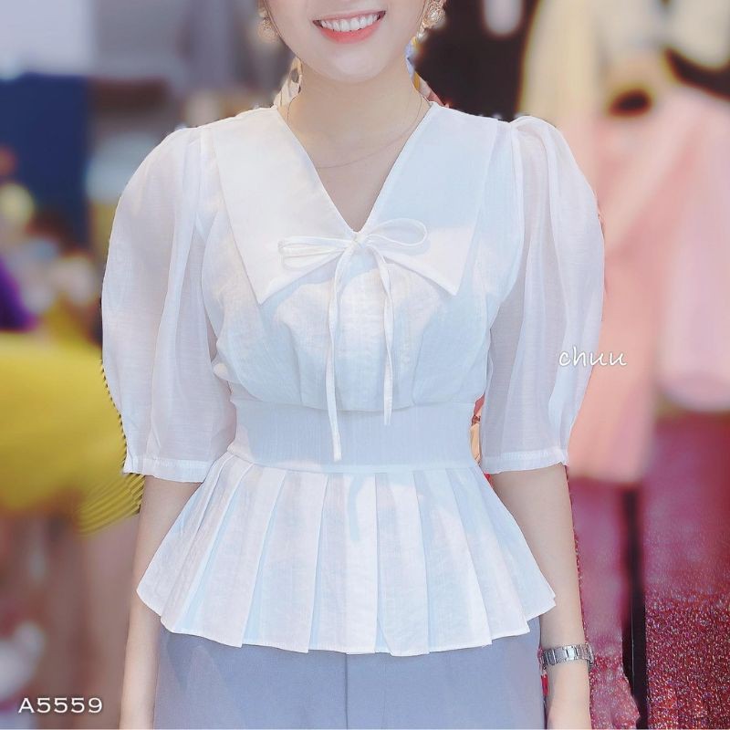 Áo Peplum Cổ Sen Phối Tay Voan Lala Shop