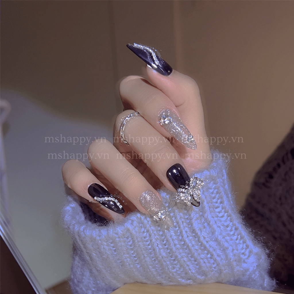 Móng Úp Nail Box thiết kế đính charm nơ mshappy.vn A009