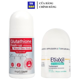 Bộ 2 SP Lăn Giảm Mồ Hôi Etiaxil Da Nhạy Cảm 15ml Màu Xanh Và Lăn Khử Mùi Dưỡng Trắng Giảm Thâm Angel Liquid 7Day 60ml