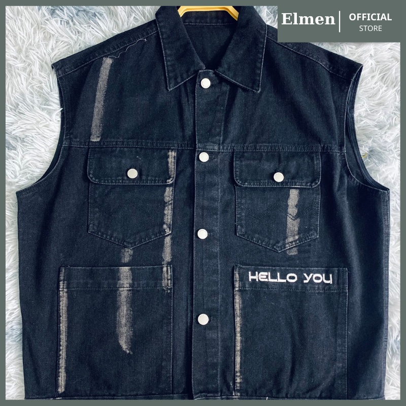 Áo Gile Bò Nam Nữ Phong Cách Cá Tính - Áo Khoác Jeans Dáng Rộng Ulzzang Unisex Hàn Quốc Màu Xanh Màu Đen Đủ Size ELMEN