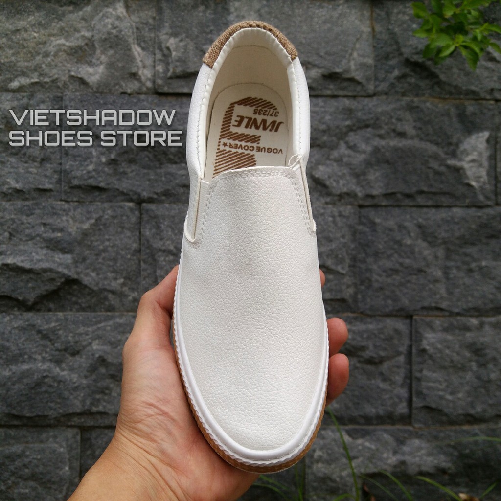 Slip on da nữ - Giày lười da nữ - Da PU màu (trắng) và (đen) - Mã SP: 6075 (K361)