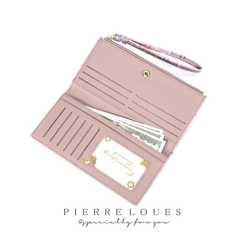 Ví dài đựng điện thoại PIERRE LOUES đa năng họa tiết gấu xinh xắn cho nữ