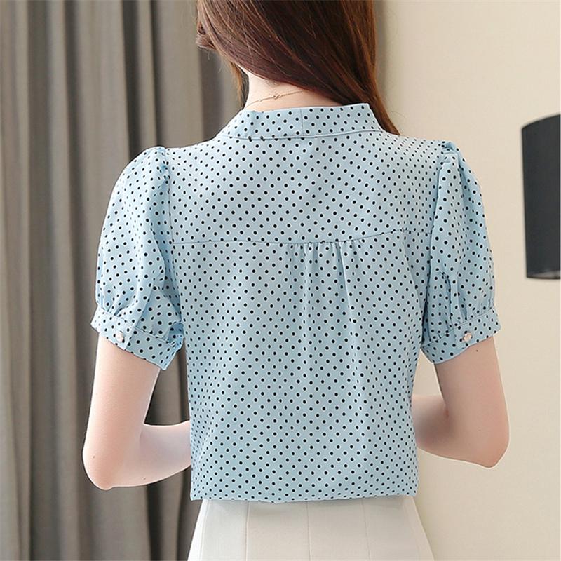 Áo voan chấm bi thắt nơ thời trang cho nữ