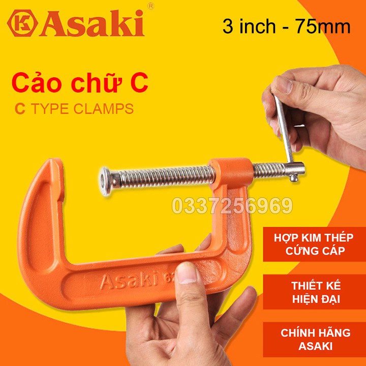 Cảo chữ C 3inch - 75mm Asaki AK-6262 ( Vam chữ G 3 inch)