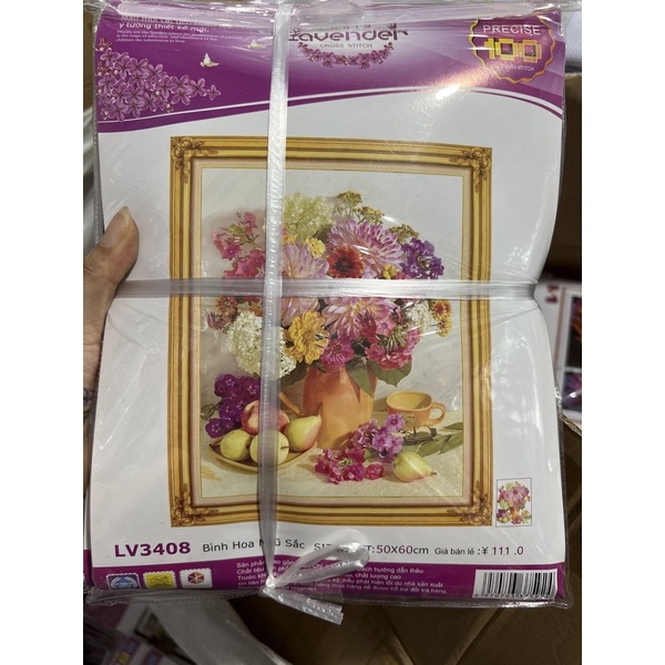 tranh thêu chữ thập bình hoa ngũ sắc lv3408 (50x60)