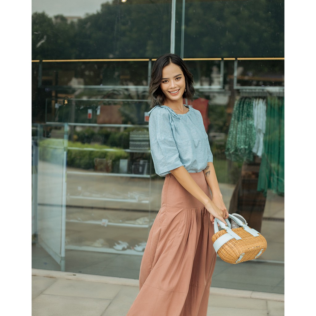 Chân váy Linen Nữ màu Cam Đất F2 Fashion &amp; Freedom - F2CVD16