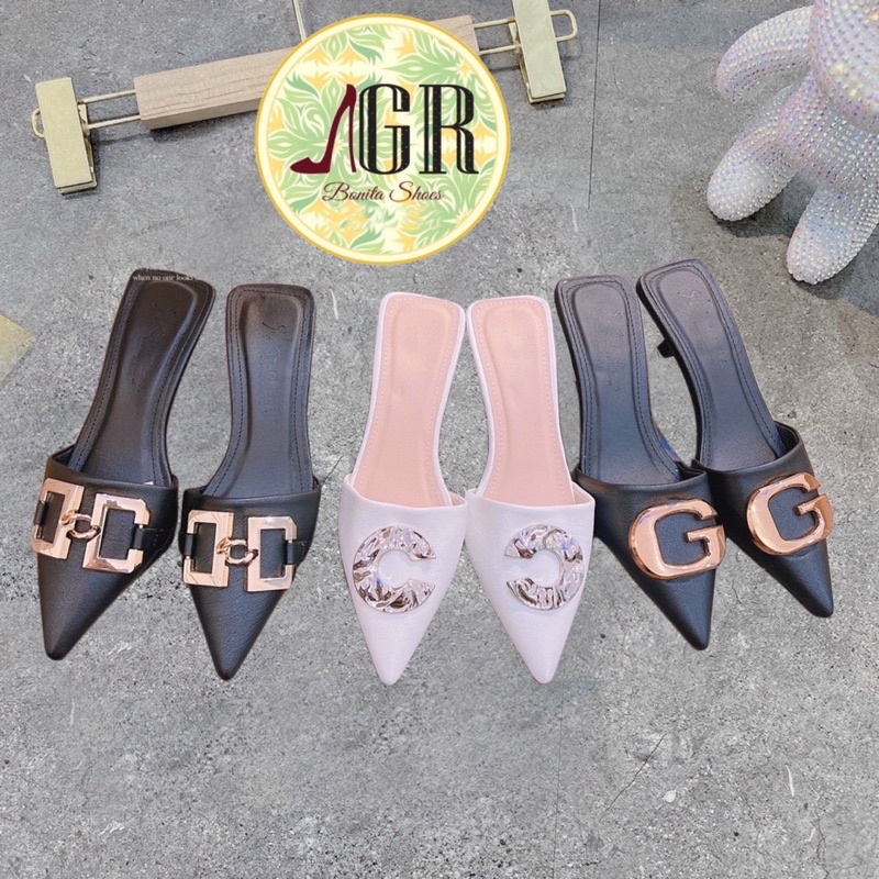 Guốc mũi nhọn khoá G da mềm gót nhọn 6p cao cấp