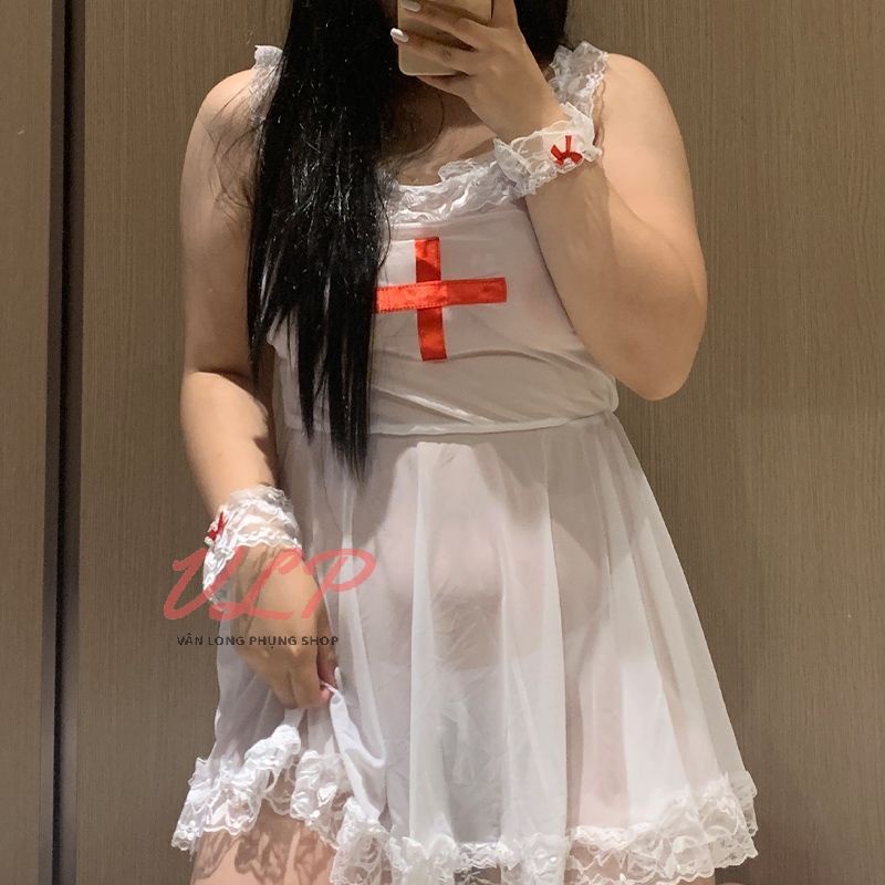 [BIGSIZE 100KG]_DN44_Váy ngủ Cosplay Y Tá xẻ mông