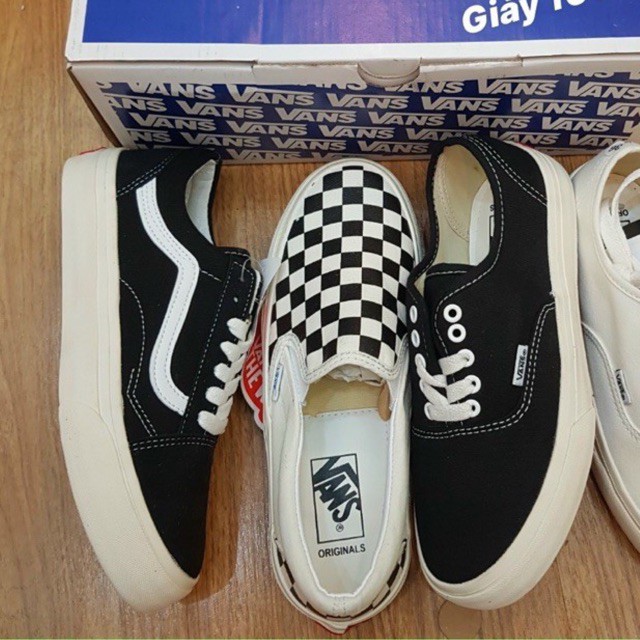 giầy lười thể thao vans caro trắng đen