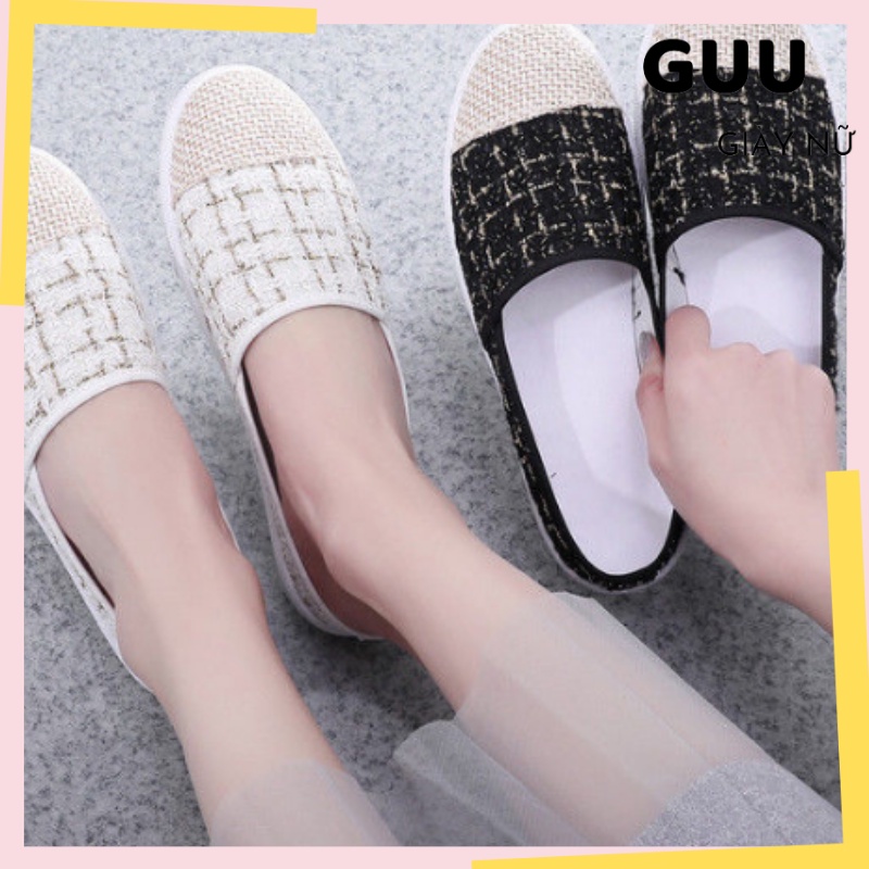 Giày sục, giày lười nữ vải canvas màu đen, trắng bít mũi cực xinh, slip on nữ G812