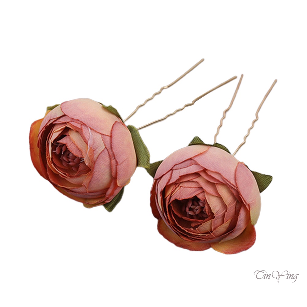 GETNOIVAS Set 2 Kẹp Tóc Hợp Kim Hình Chữ U Đính Hoa Sang Trọng