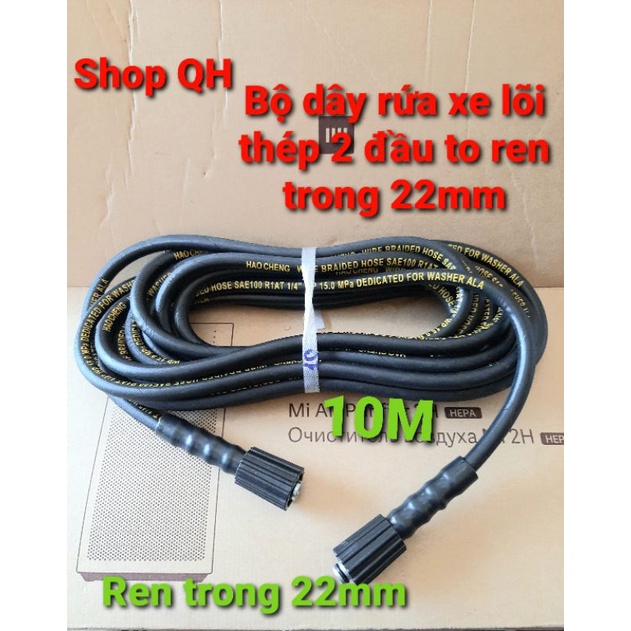 Dây 10m xịt rửa , dây rửa xe lõi thép áp lực cao cấp &lt;2 đầu to&gt;