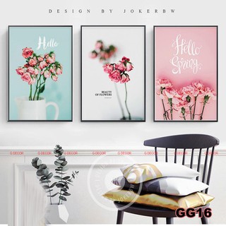 Tranh treo tường 3 bức phong cách Scandinavian - Bắc Âu 16, tranh hoa trang trí phòng khách, phòng ngủ, phòng ăn, spa
