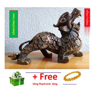 Tượng Tỳ hưu tiền xu HT - Chất liệu bằng đồng thau nặng 800g dài 18cm cao 13cm