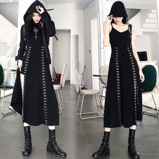 SET ÁO + VÁY XẺ ĐÙI SEXY ĐEN FULL