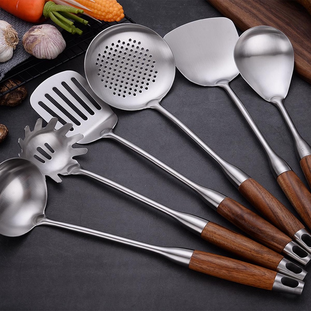 [COD] Bộ 7 Dụng Cụ Nấu Ăn Cán Gỗ Chịu Nhiệt Chất Lượng Cao