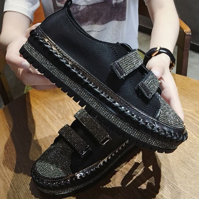 Giày Đế Dày Quai Dán Đính Đá Phong Cách Thời Trang Mới 2022