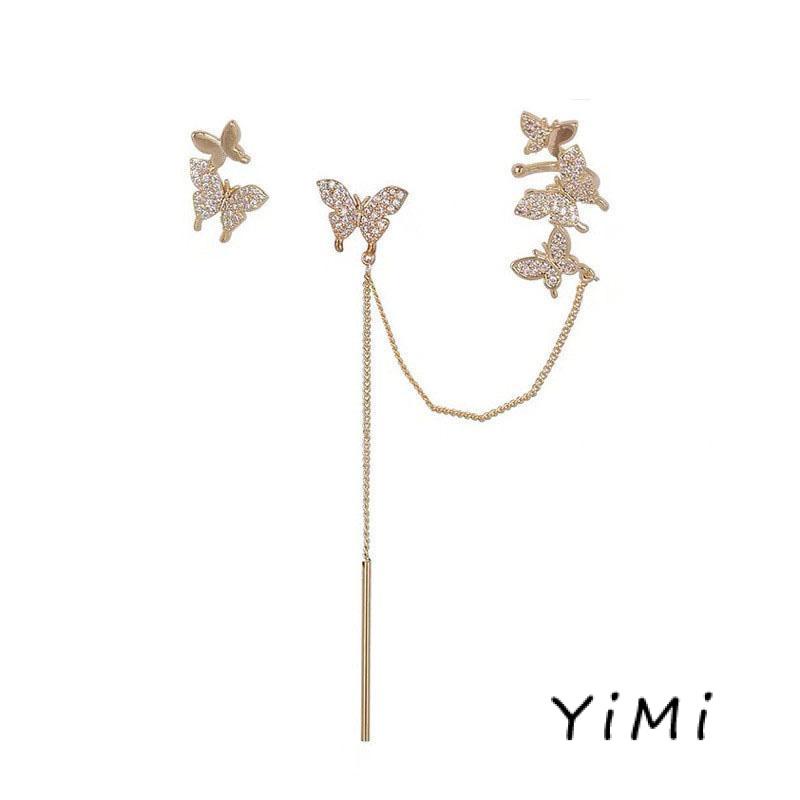 Bông Tai Dạng Kẹp Hình Bướm Phối Tua Rua Thời Trang