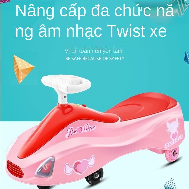 ♂✽Twisted Car Children Slippery Belt Music Light Wheel Baby Scooter 1-7 tuổi Cô gái xe ô tô <