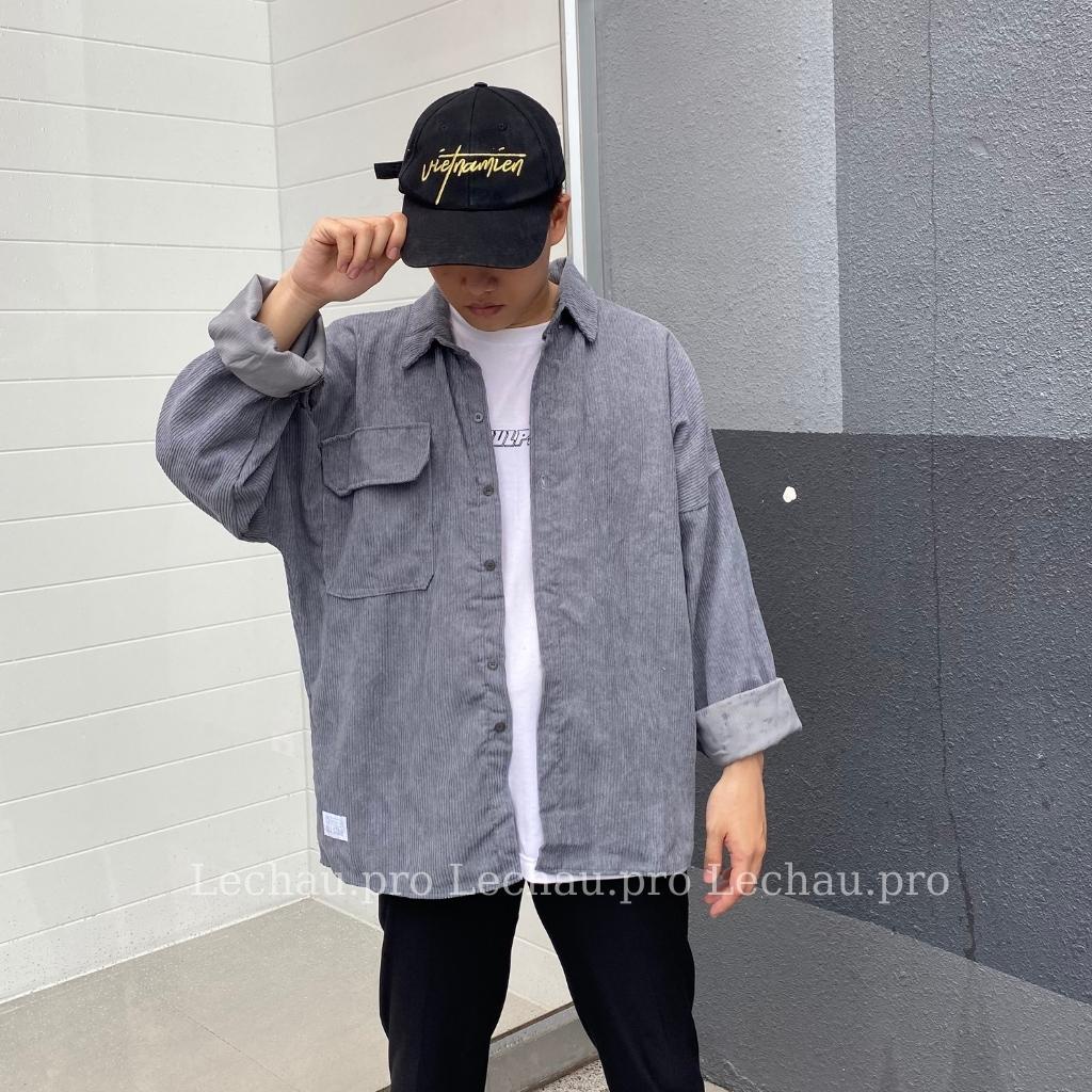 Áo khoác nhung tăm unisex form rộng ulzzang hottrend AKSMNT03 jacket sơ mi nam nữ streetstyle hàn quốc rẻ đẹp LECHAU