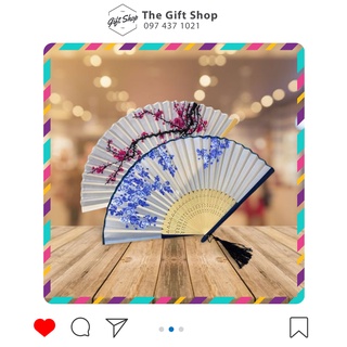 Quạt xếp cổ trang vải nan tre size 21 tông màu trắng