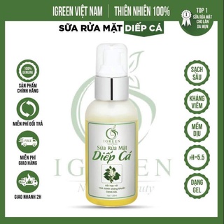Sửa rửa mặt diếp cá IGREEN thiên nhiên dành cho da khô da dầu da mụn lọ 120ml