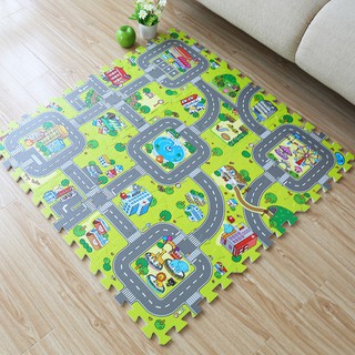 Set 9 Thảm Xốp Dày 30cm Họa Tiết Hoạt Hình Giao Thông Cho Bé Tập Bò