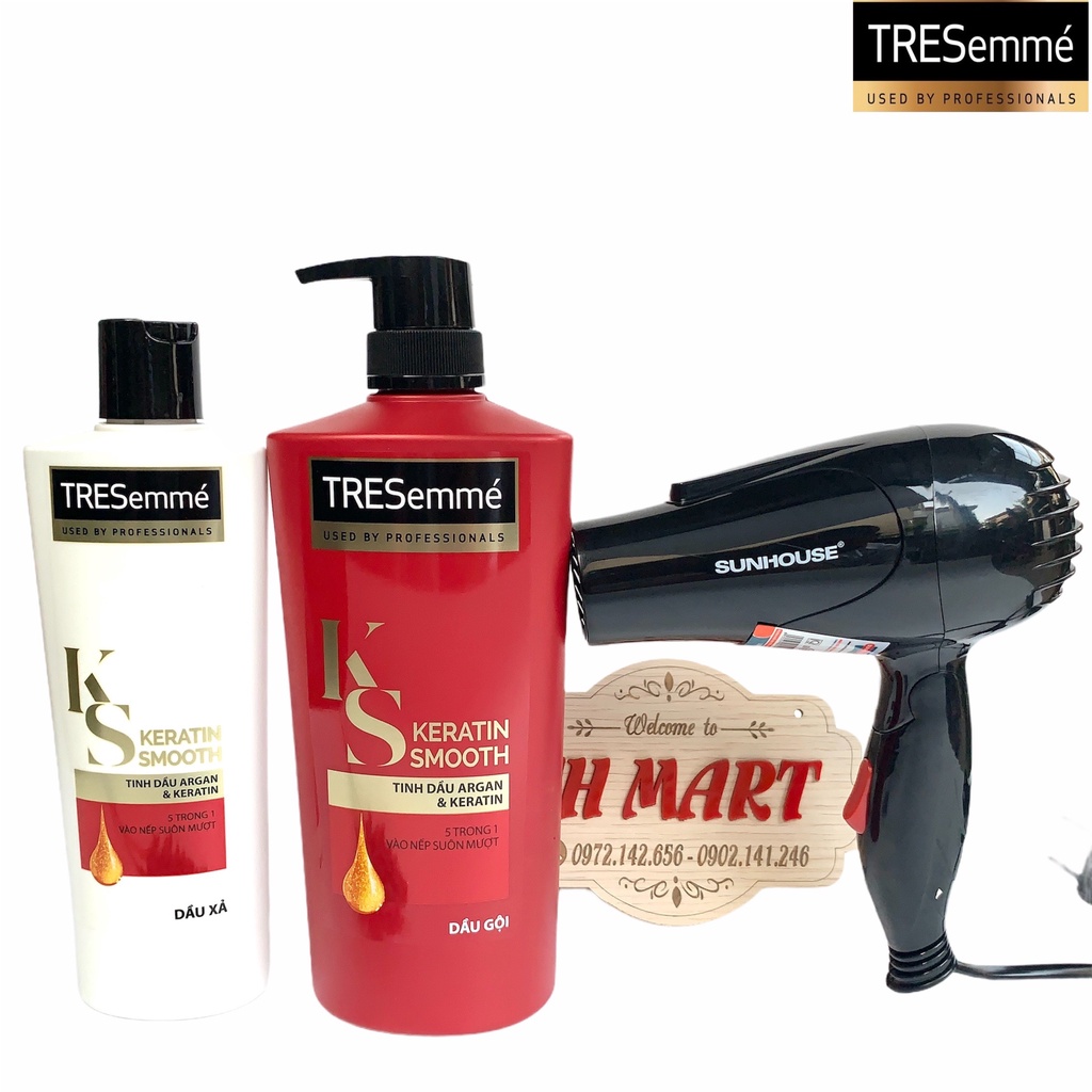 Combo Dầu gội đầu 640g và Dầu xả 340g TRESemmé Keratin Smooth vào nếp suôn mượt (Tặng máy sấy tóc)