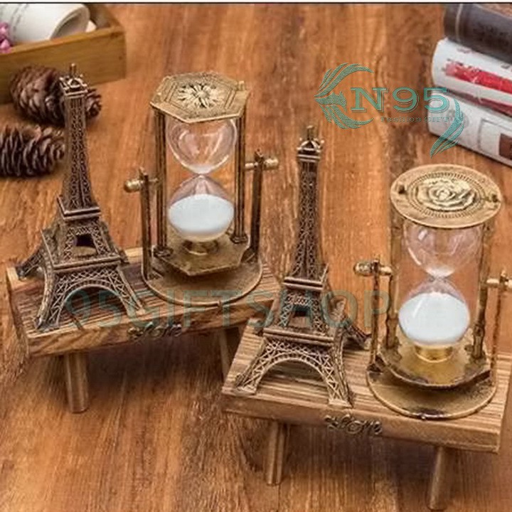 Đồng hồ cát tháp eiffel Paris kèm khung gỗ quà tặng quà lưu niệm văn phòng phẩm độc lạ phụ kiện trang trí bàn làm việc