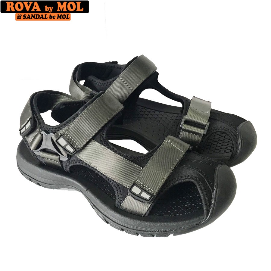 Giày Sandal Nam Bít Mũi Hiệu Rova Đế Cao Su Quai Dù Đi Làm Đi Phượt Đạp Xe Màu Xám Mã RV25