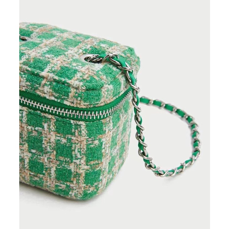 Túi Đeo Chéo Vải Len Phối Dây Xích mini Phong Cách retro Thời Trang Mới 2022