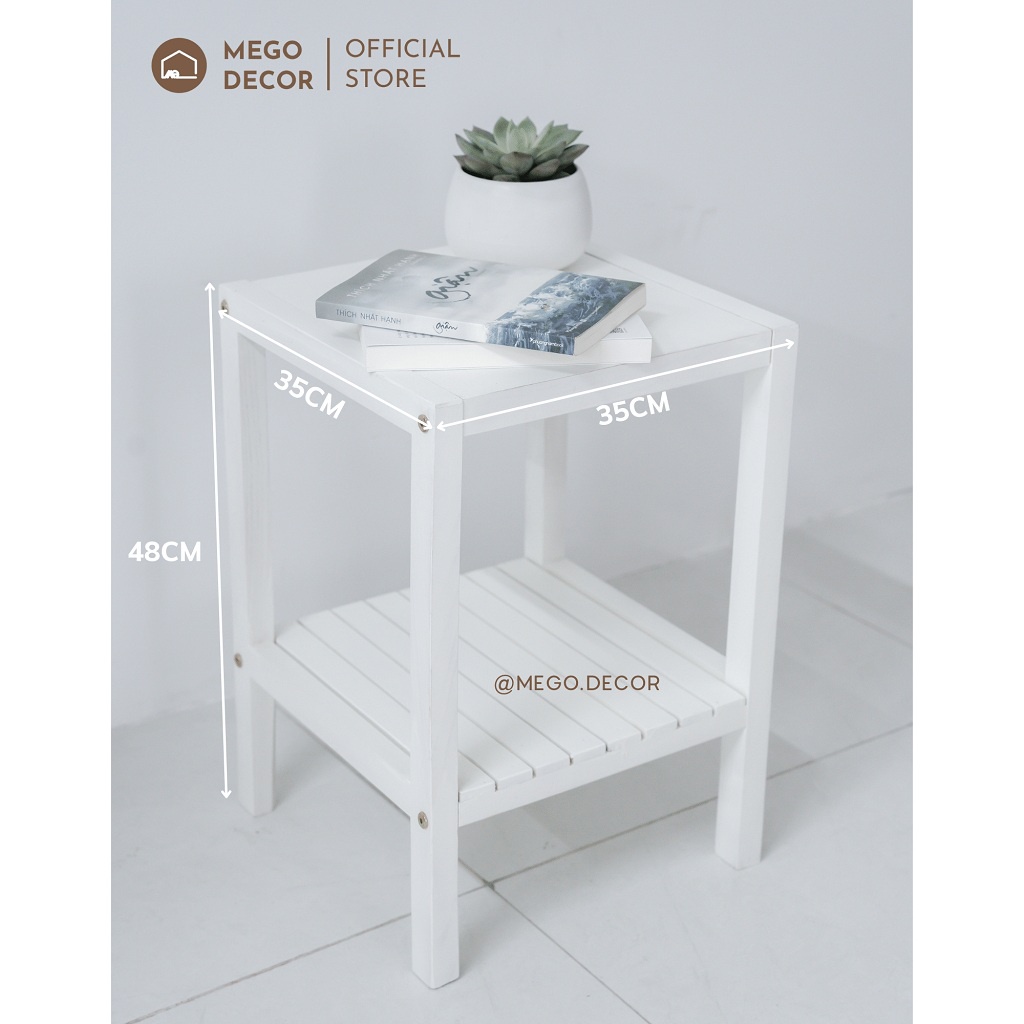 Kệ Tab Gỗ Sồi Mặt Liền Bàn Kệ Gỗ Đầu Giường 2 Tầng Tự Lắp Ráp