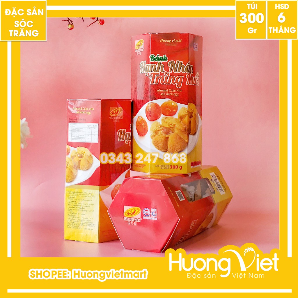 Bánh hạnh nhân trứng muối 300g, bánh hạnh nhân Tân Huê Viên Sóc Trăng, bánh bột đậu trứng muối, bánh kẹo ăn vặt