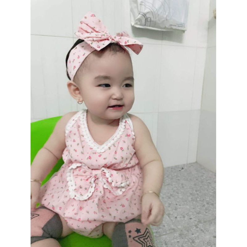 Bodysuit yếm cho bé gái ❤️ FREESHIP ❤️ Yếm xinh trẻ em kèm turban &amp; giày vải từ ss -13kg chất thô đũi phối ren hạt