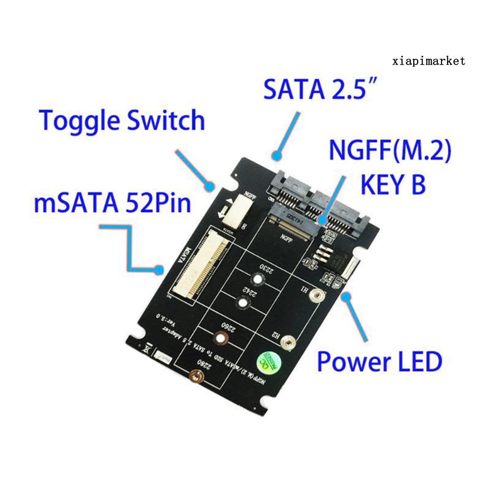 LOP_High Speed 65Gbps mSATA M.2 B-Key NGFF 2 in 1 SSD to SATA 3 Adapter Converter