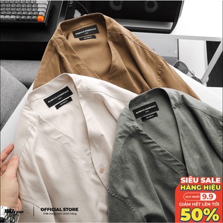 Áo Sơ Mi Nam Ngắn Tay Trơn Cổ Trụ, Vải Giả Da Lộn, 04 Màu, Form Relaxed Fit SMNO0061 160STORE
