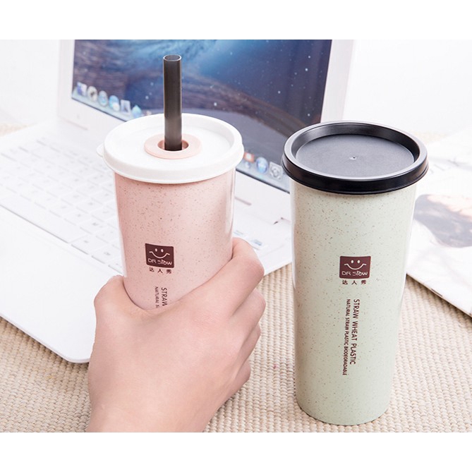 Bình nước 450ML bằng rơm lúa mì với nắp đậy tiện dụng