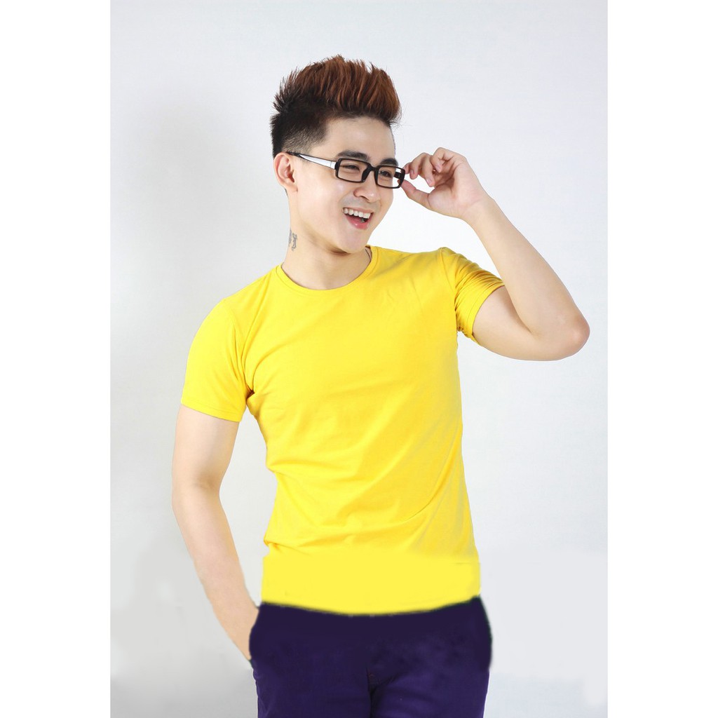 Áo thun nam cổ tròn vàng cúc trơn Size S,M,L form đẹp vải mịn