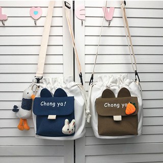 Túi vải đeo chéo nữ loại mini đẹp xinh xắn hình tai thỏ siêu dễ thương với kiểu thiết kế thời trang Hàn Quốc