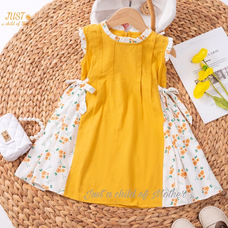 Váy cho bé gái,Vải thô cara phối hoa xinh xắn cho bé từ 9-35kg