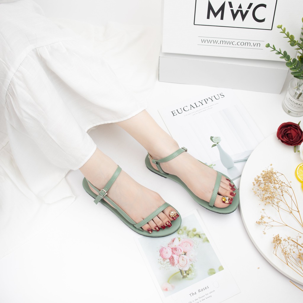 Giày sandal nữ MWC dép sandal quai mảnh da mềm đế bệt ôm chân cho nữ NUSD- 2755