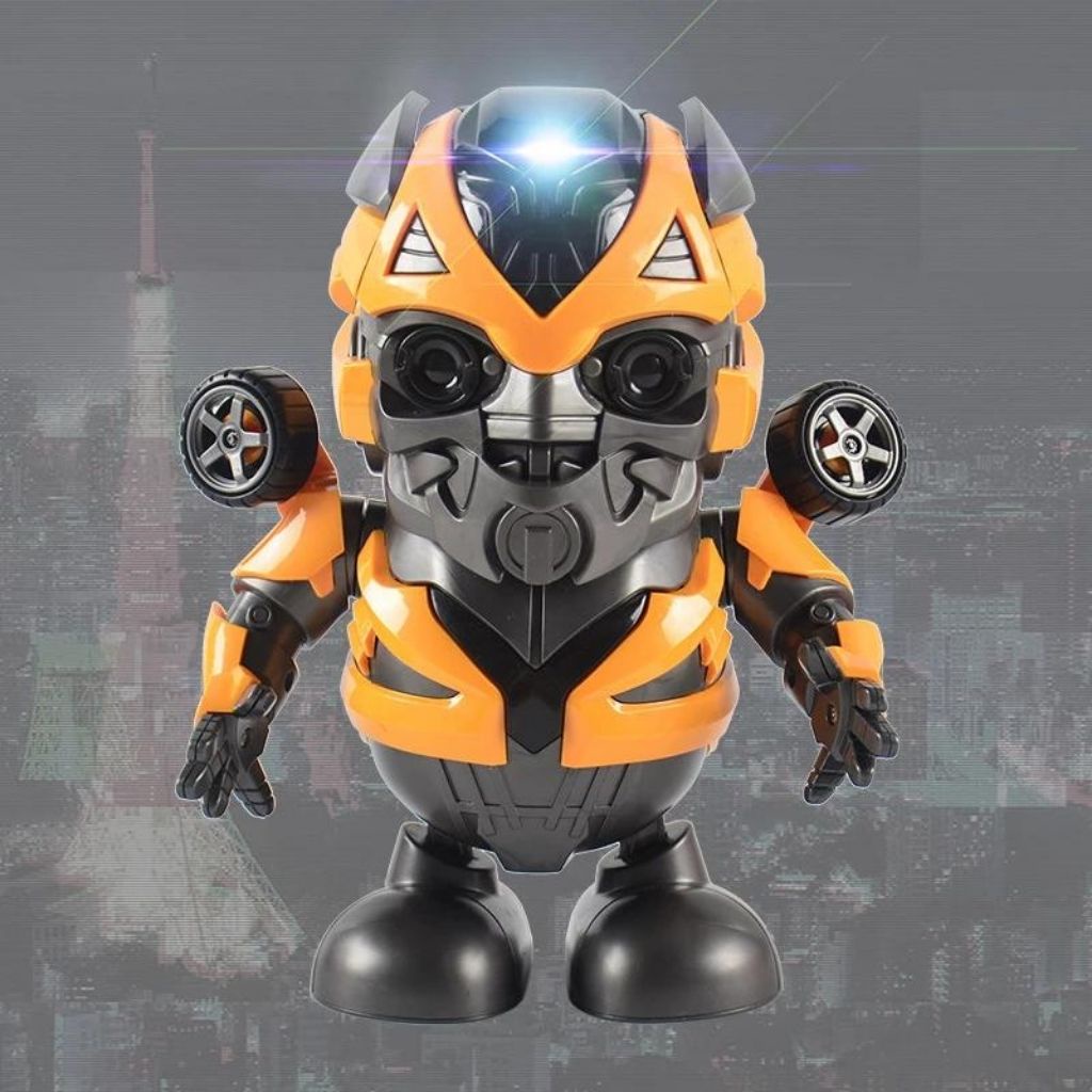 Đô chơi robot Bumble bee, người máy bằng nhựa, có đèn có nhạc, nhảy múa vui nhộn, không kèm pin