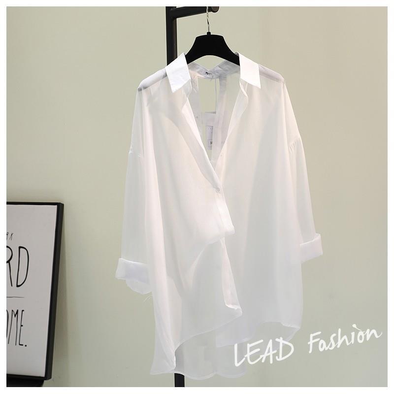 Áo sơ mi dáng rộng màu trơn thời trang mùa hè Hàn Quốc mới 2021