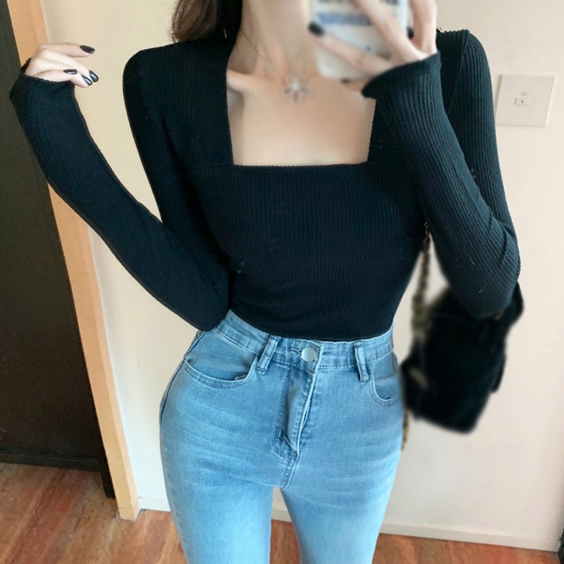 Áo Croptop Dệt Kim Màu Sắc Trơn Thiết Kế Quyến Rũ Cho Nữ