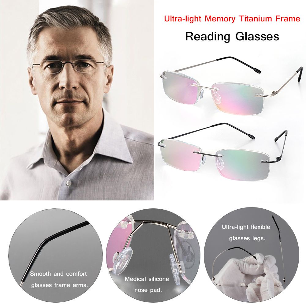 Kính mắt đọc sách gọng hợp kim tròng titan không viền siêu nhẹ/ Hộp đựng kính mắt dành cho cả nam và nữ