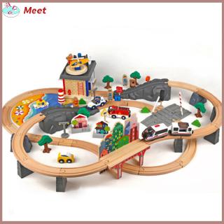 92Pcs/Set Wooden Tracks Magnetic Electric Train Set Educational Puzzles Toy for Kids